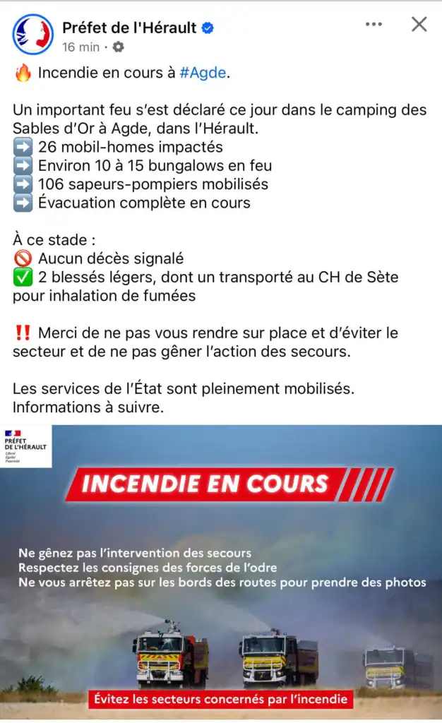Incendie dévastateur dans un camping à Agde : ce que l’on sait